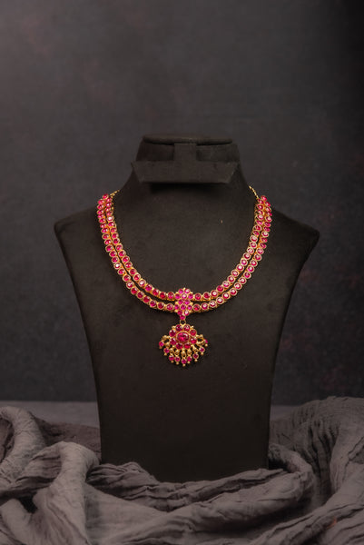 Ruby Double Layer Kemp Attigai Necklace