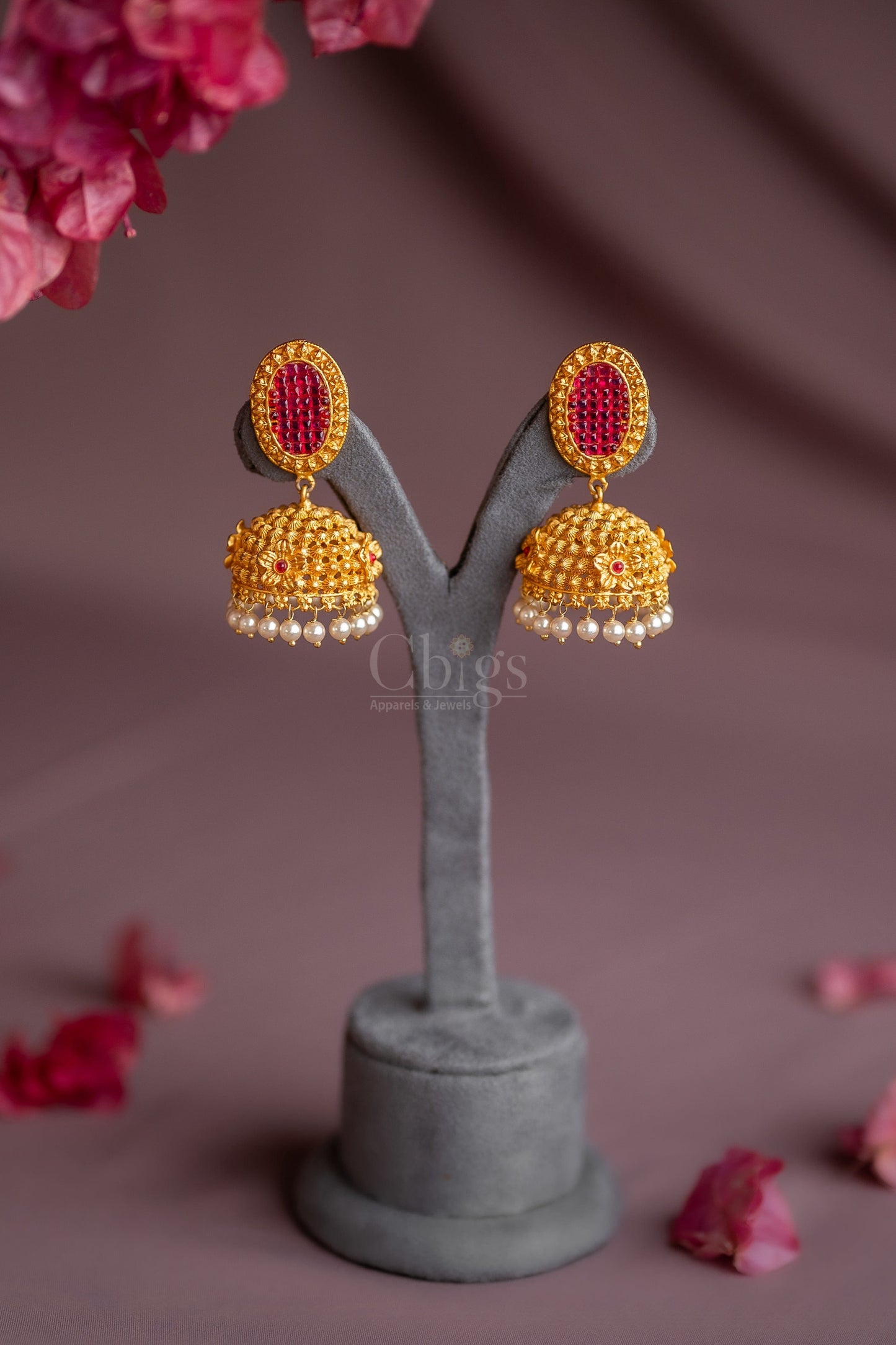 Oval Ruby Pearl Antique Jhimki