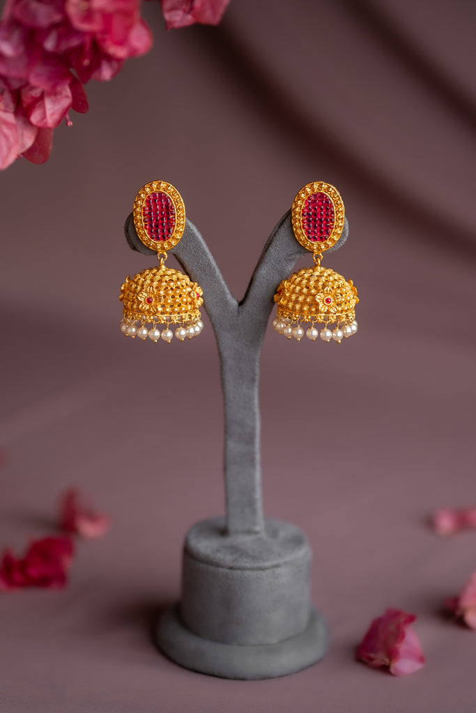Oval Ruby Pearl Antique Jhimki