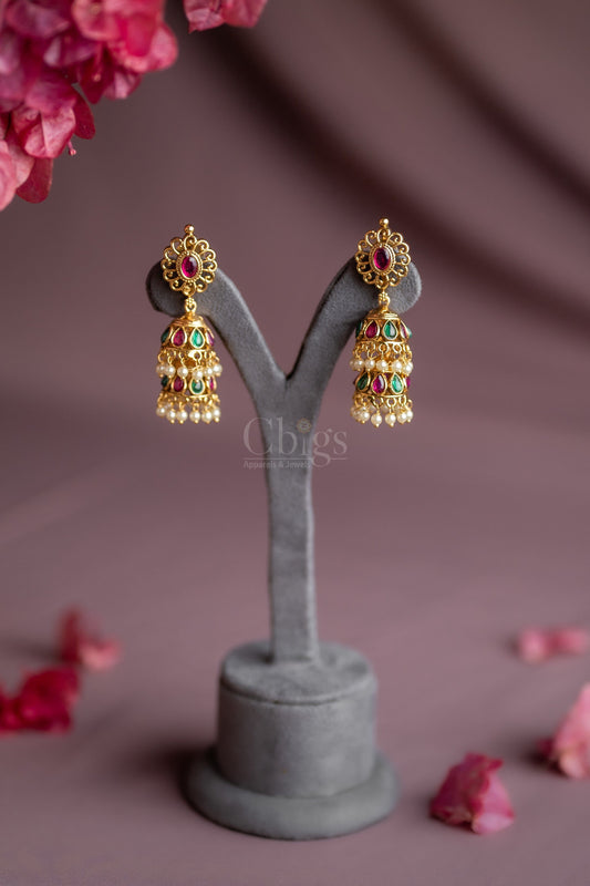 Multi Stone Pearl Antique Jhimki