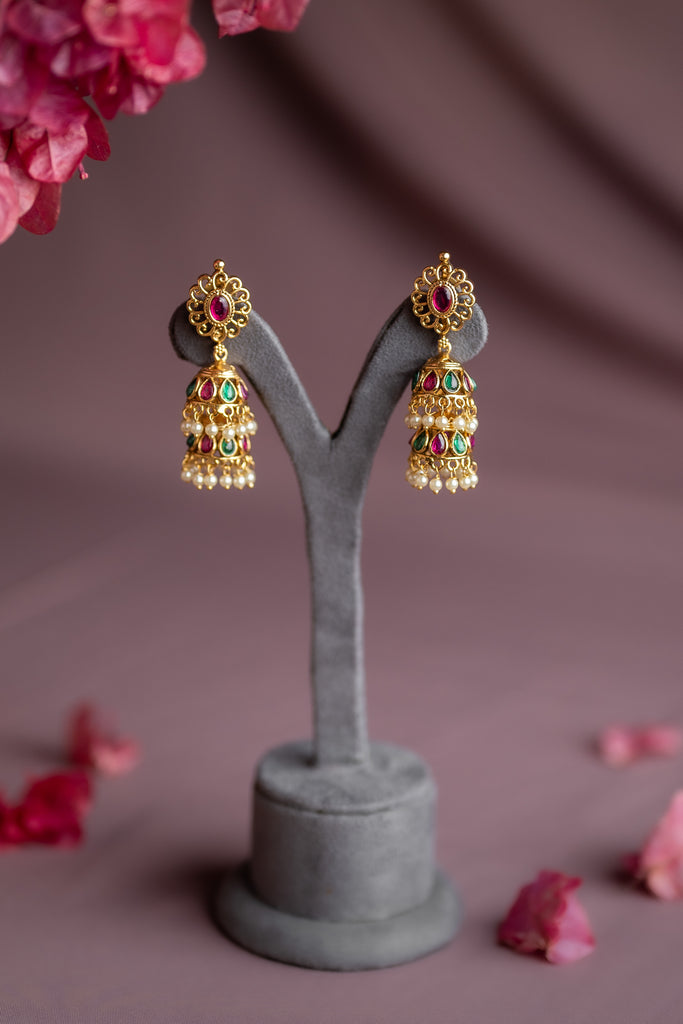 Multi Stone Pearl Antique Jhimki