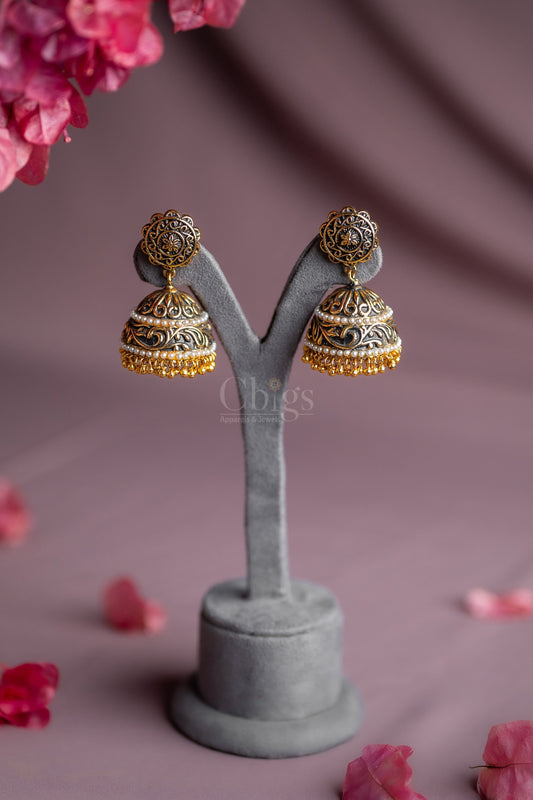Oxidised Filigree Pearl Antique Jhimki