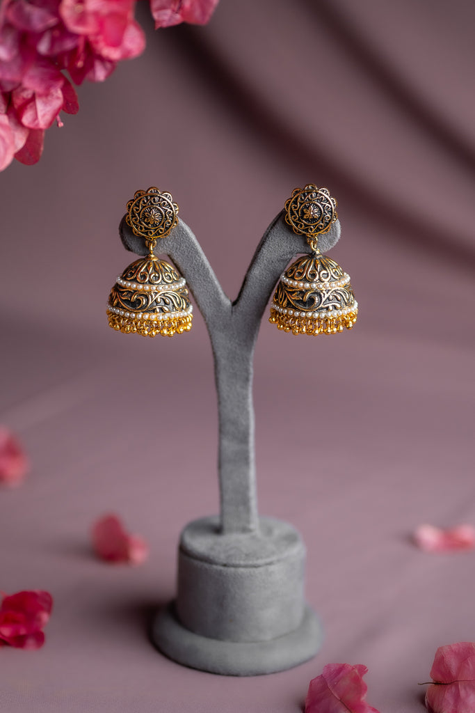 Oxidised Filigree Pearl Antique Jhimki