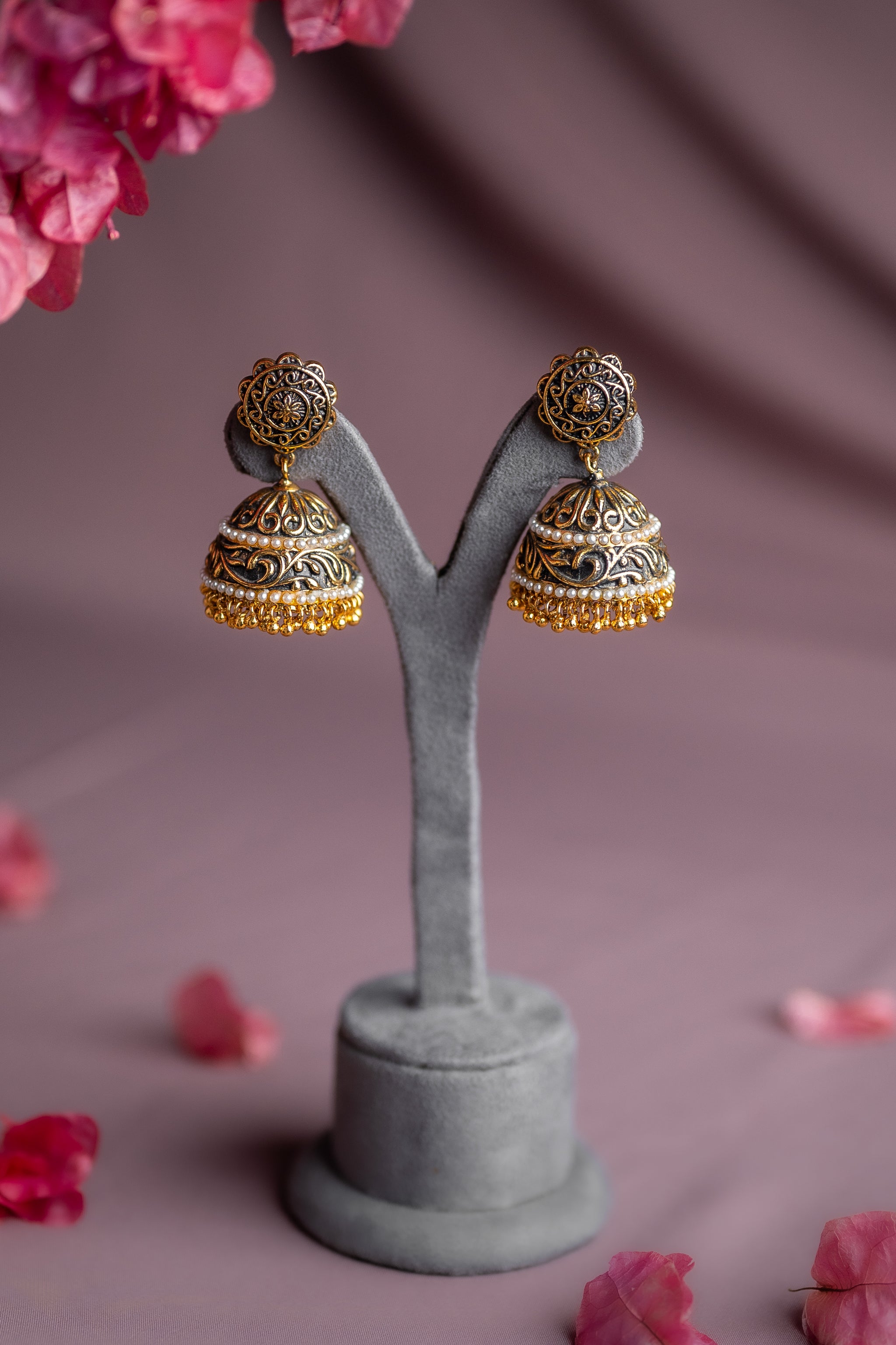 Oxidised Filigree Pearl Antique Jhimki