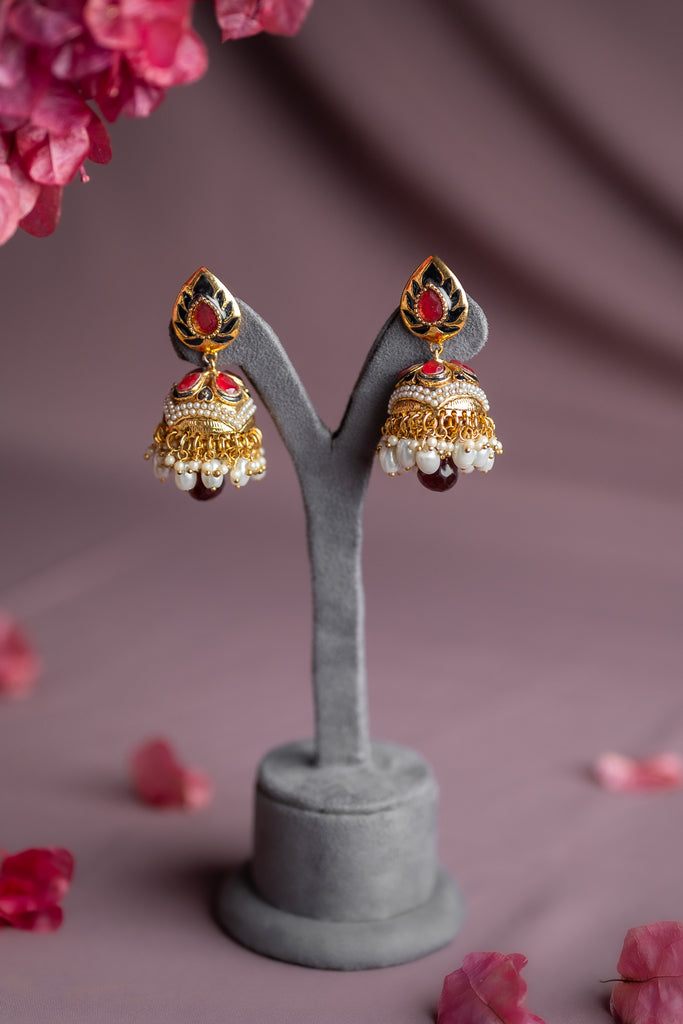 Ruby Pearl Dome Antique Jhimki