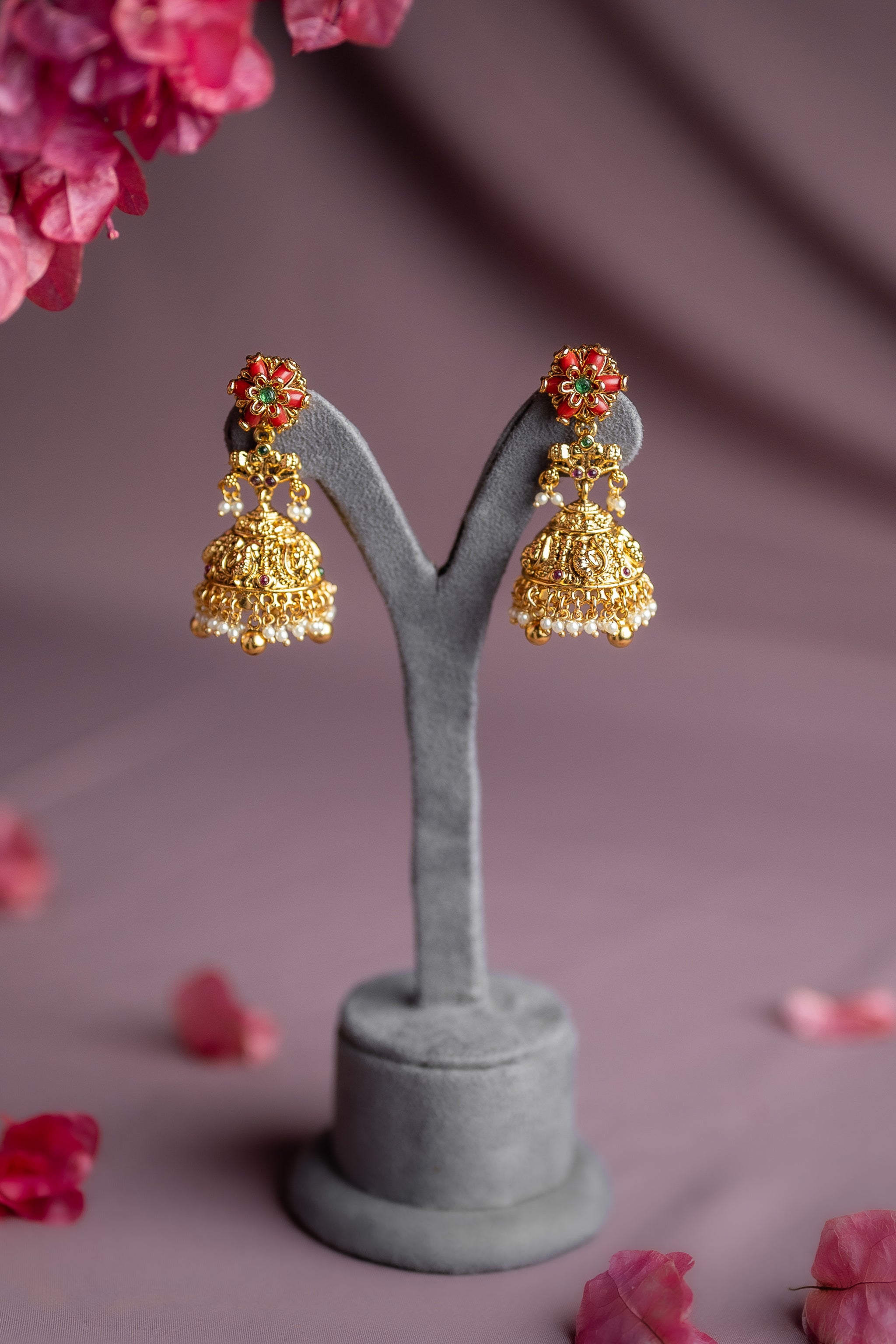 Floral Pearl Temple Antique Jhimki