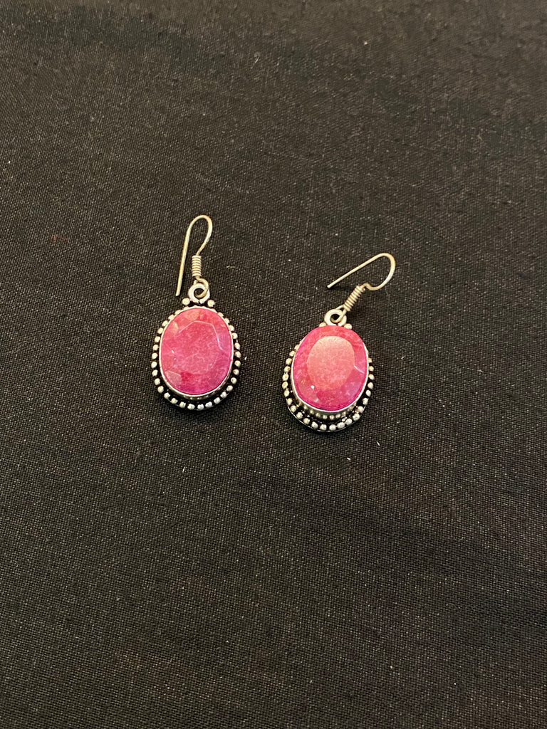 Silver Earrings with Ruby Stone