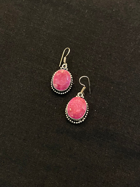 Silver Earrings with Ruby Stone