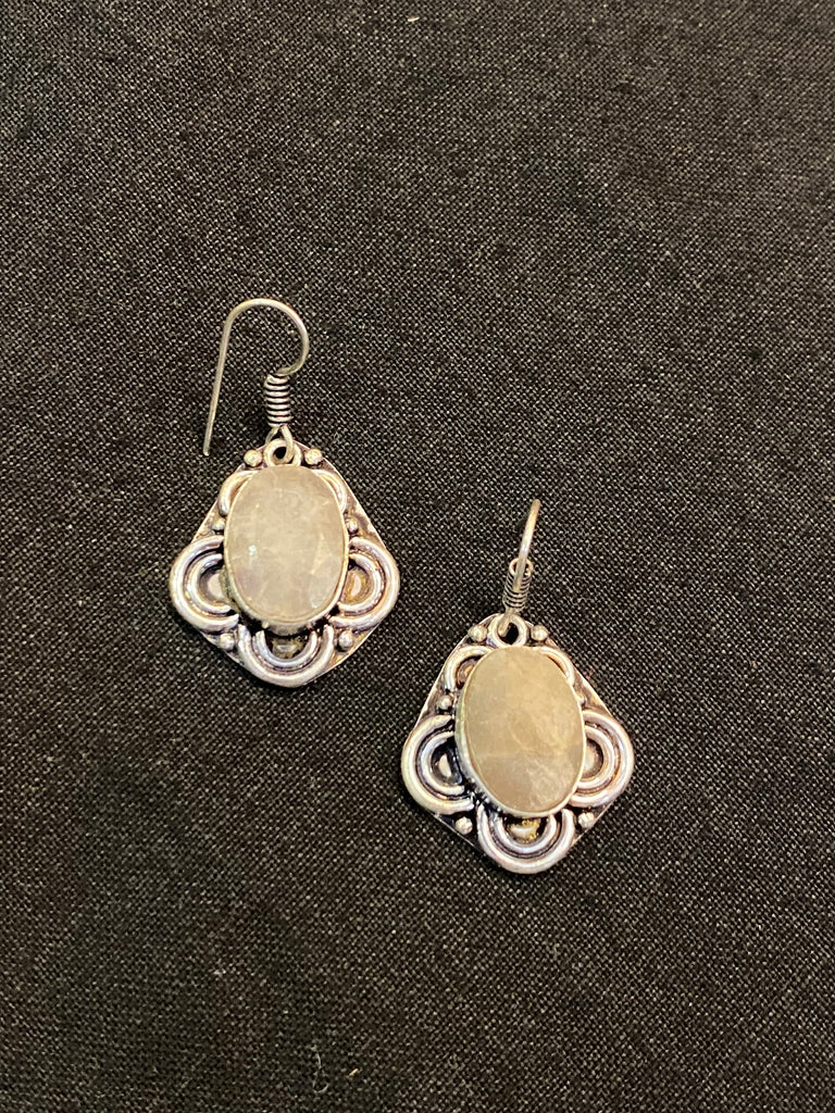 Silver Earrings with White Agate Stone