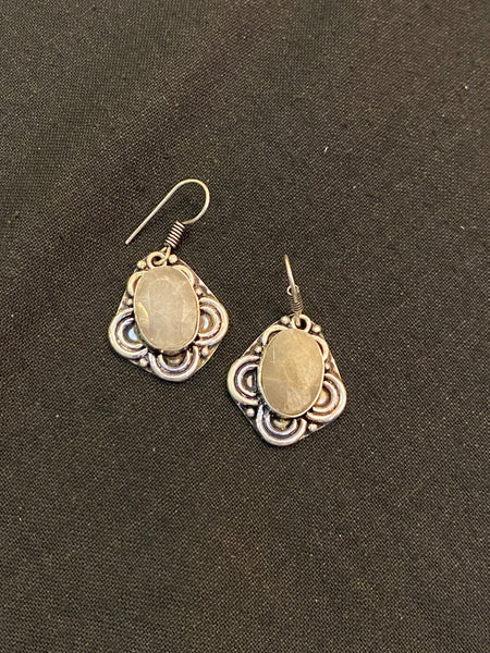 Silver Earrings with White Agate Stone