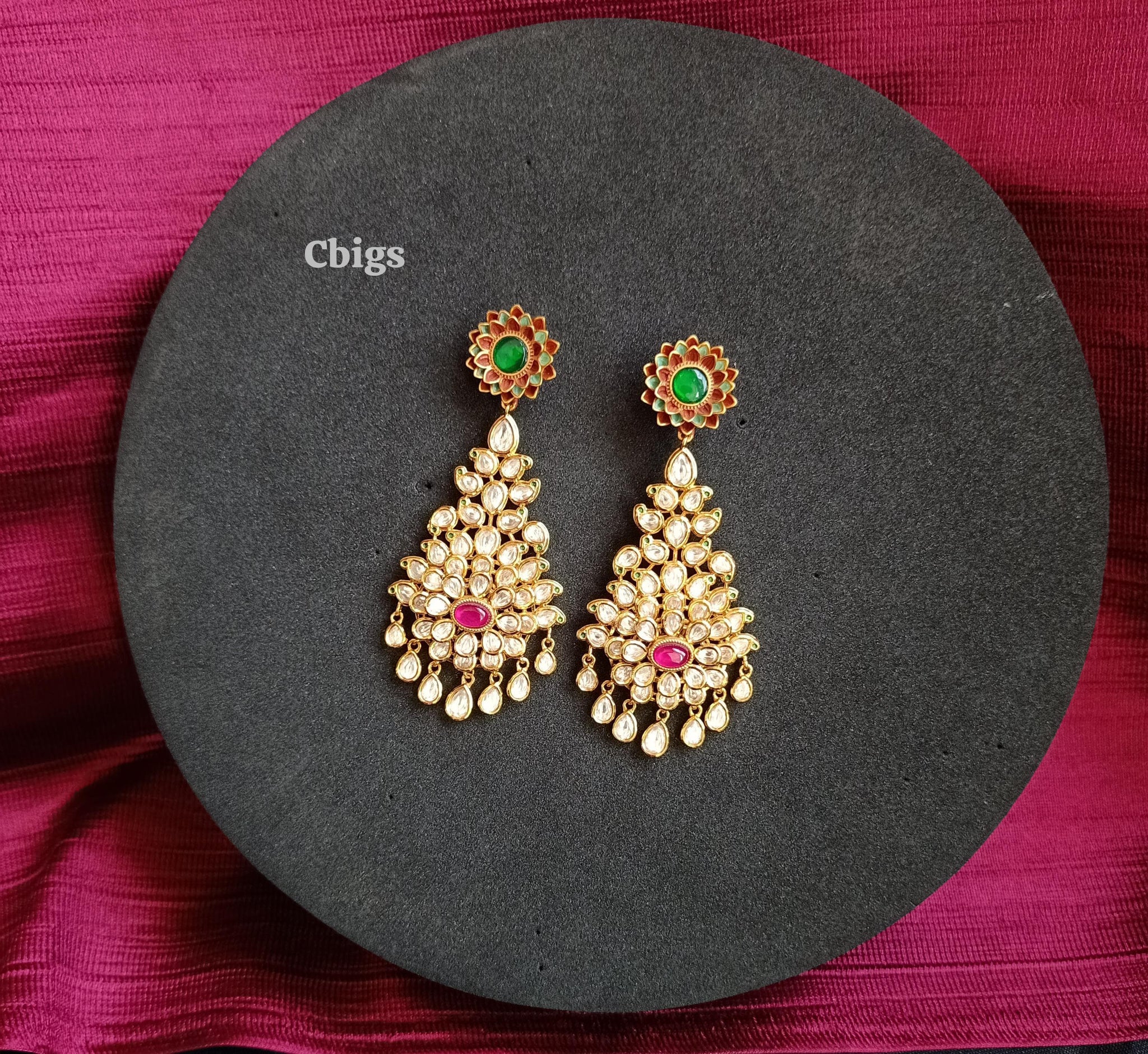 Kundan enamel earring
