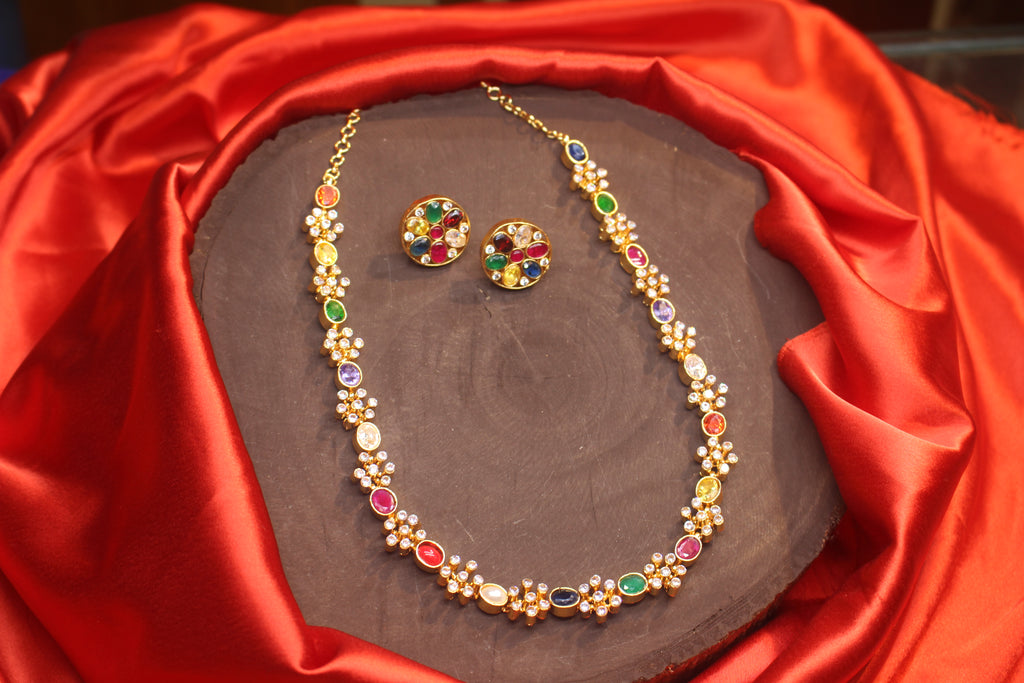 Nalina Necklace – Floral Grace with Navratna Sparkle (Necklace Only)