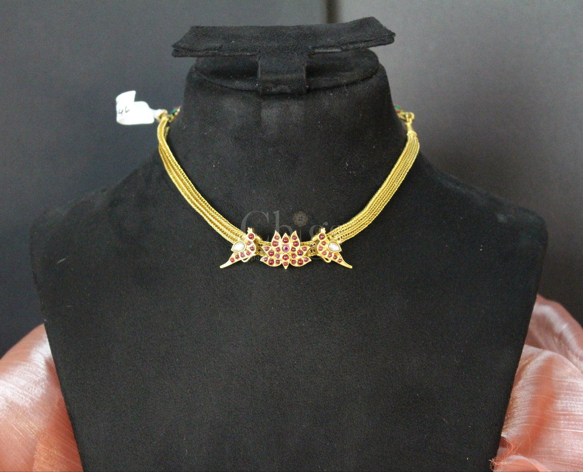 Ruby Lotus Peacock Antique Necklace