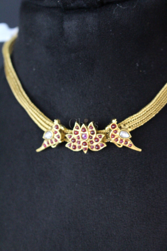 Ruby Lotus Peacock Antique Necklace
