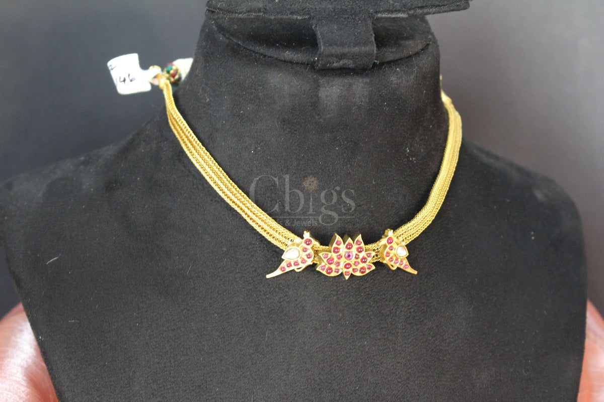 Ruby Lotus Peacock Antique Necklace