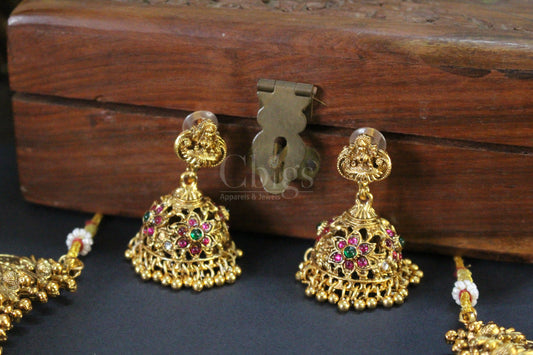 Ruby Emerald Peacock Coin Antique Necklace Set