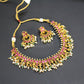 Ruby Square Stone Pearl Fringe Antique Necklace Set