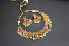 Ruby Square Stone Pearl Fringe Antique Necklace Set