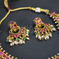 Ruby Square Stone Pearl Fringe Antique Necklace Set
