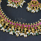 Ruby Square Stone Pearl Fringe Antique Necklace Set