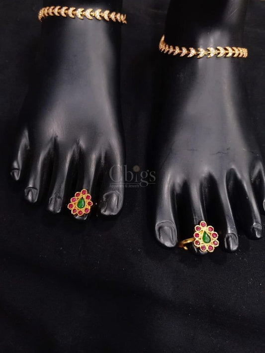 Emerald Drop Toe Ring - Adjustable (Single)