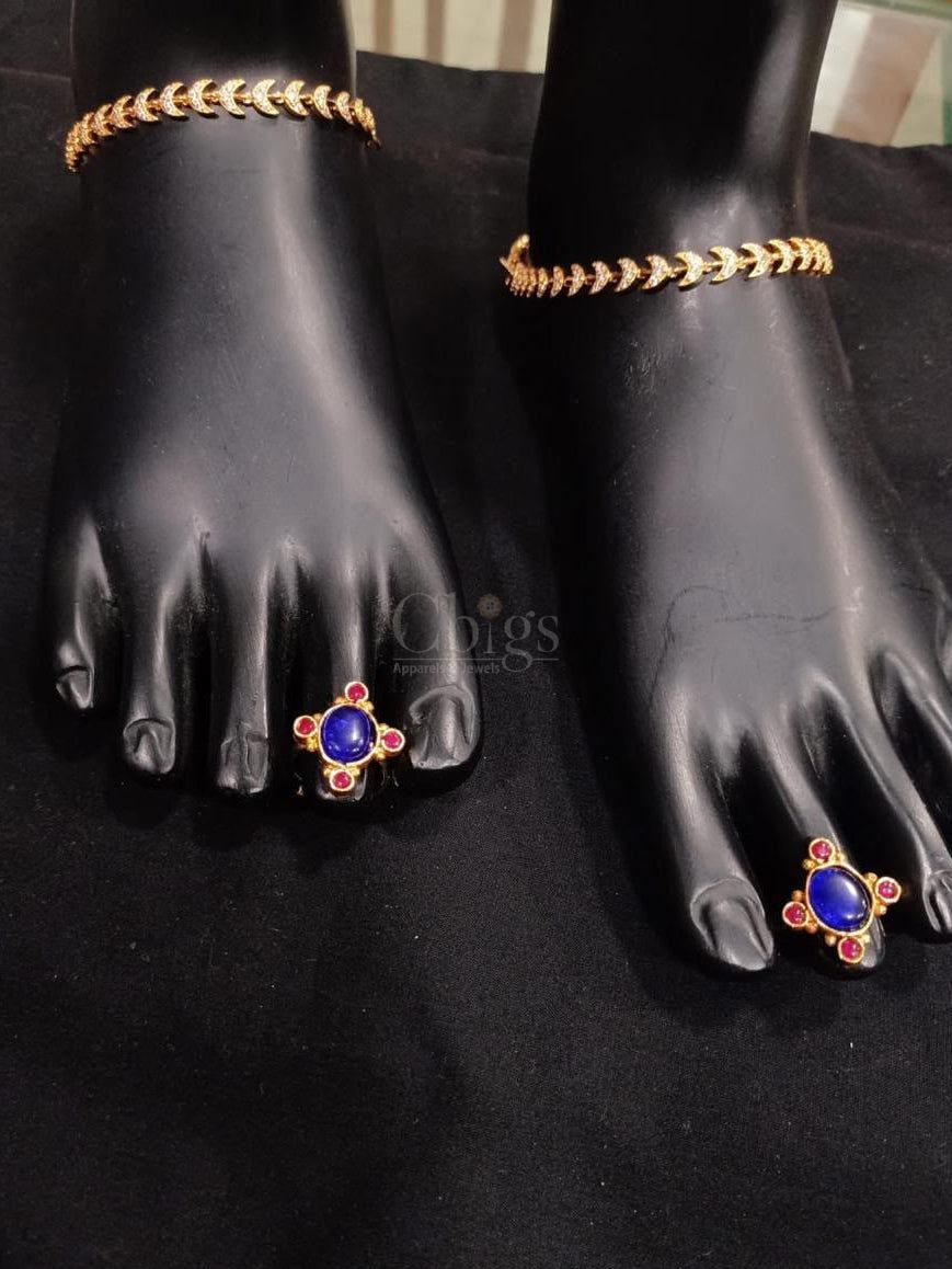 Sapphire Cross Toe Ring - Adjustable (Single)