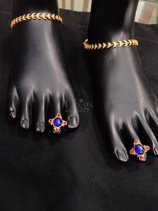 Sapphire Cross Toe Ring - Adjustable (Single)