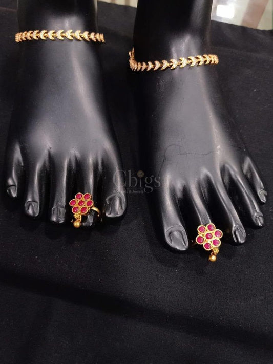 Ruby Blossom Toe Ring - Adjustable (Single)