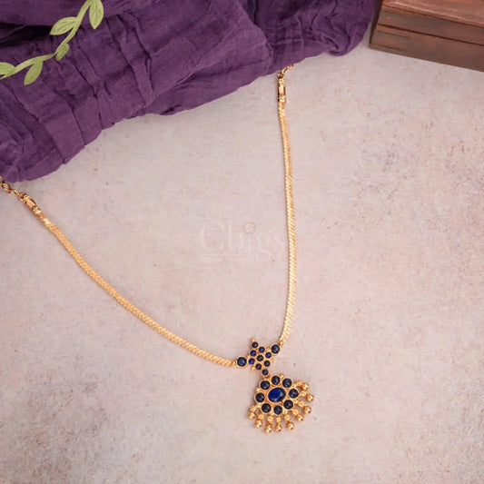 Sapphire Kemp Stone Floral Pendant Long Attigai