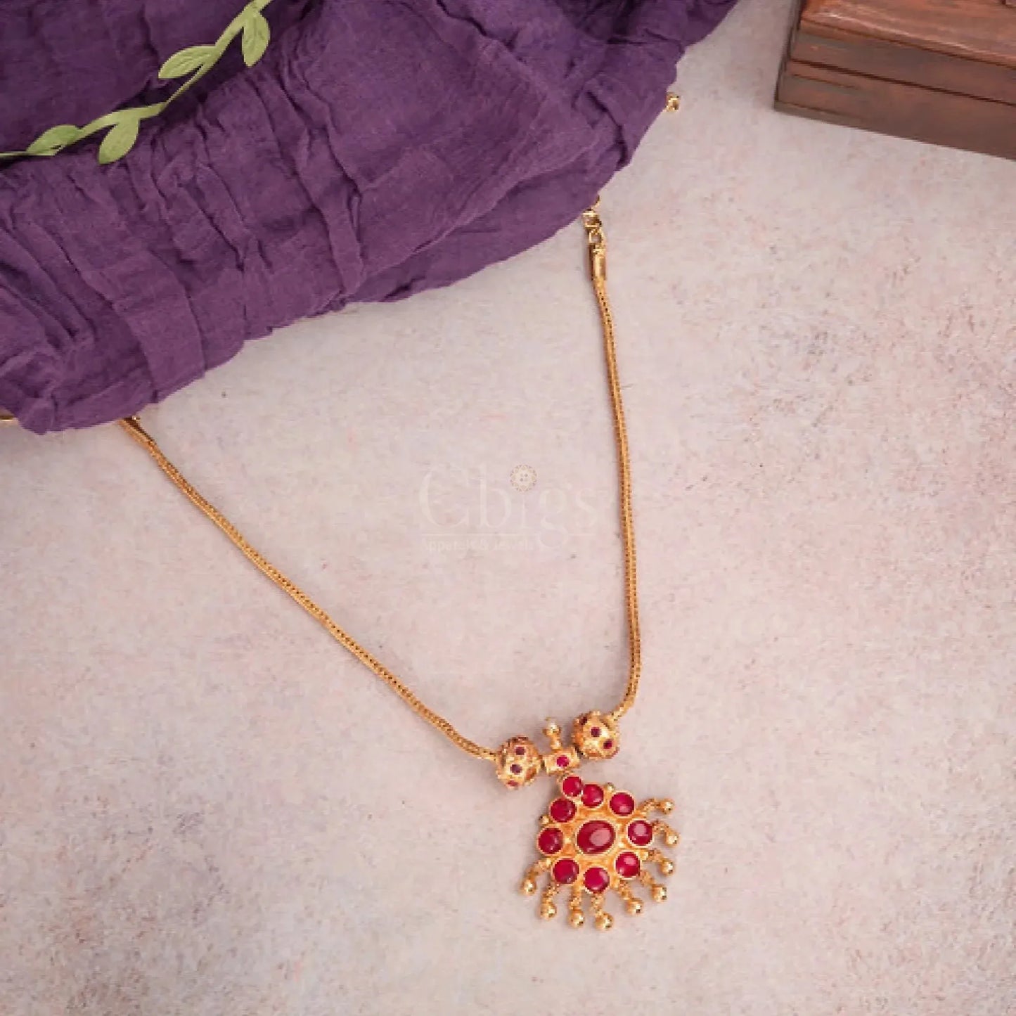 Ruby Kemp Stone Floral Pendant Long Attigai