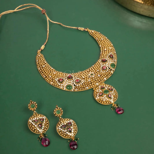 Antique Studded Ruby Emerald Choker Set