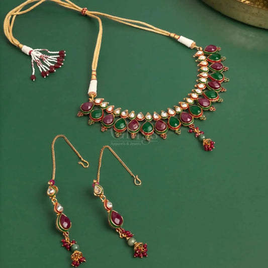 Antique Ruby Emerald Drop Choker Set