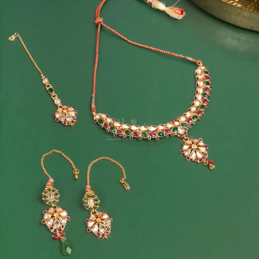 Antique Kundan Ruby Emerald Choker Set