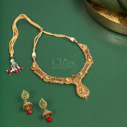 Antique Textured Emerald Choker Set