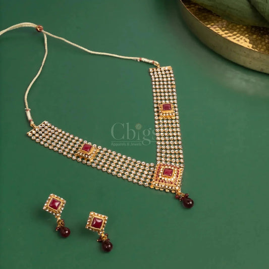 Antique Wide Kundan Ruby Choker Set