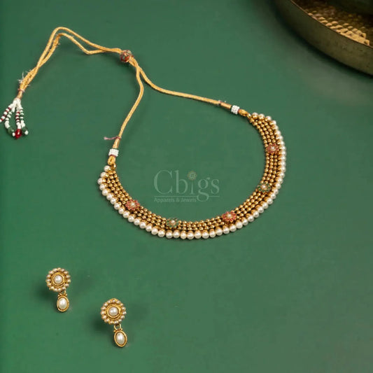 Antique Beaded Pearl Choker Set