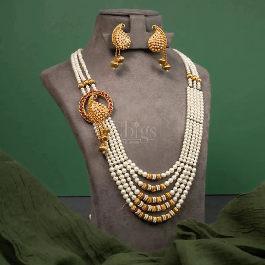 Antique Pearl Peacock Haaram Set