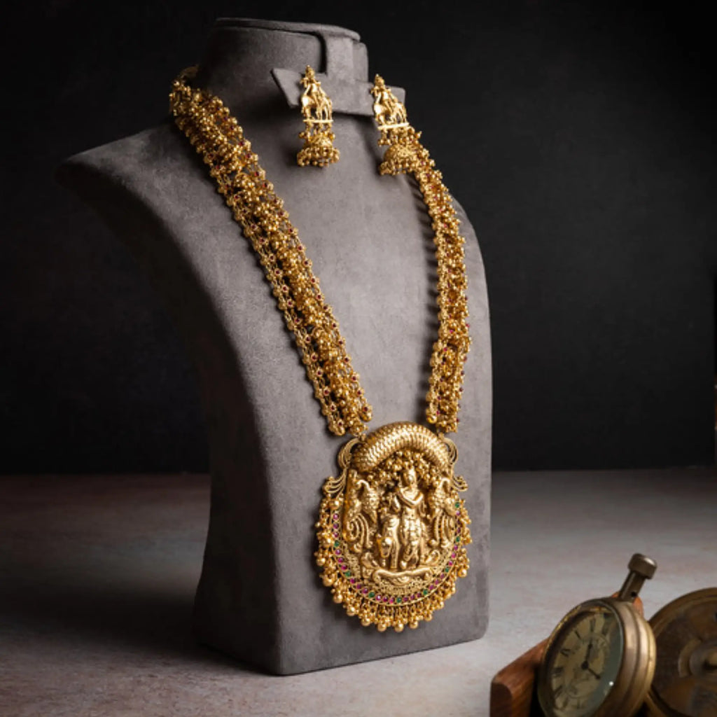 Antique Guttapusalu Radha Krishna Temple Necklace Set