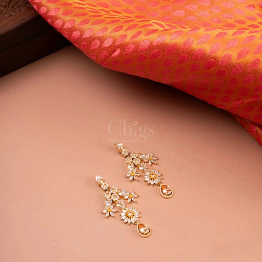 Golden Floral Dangle Earrings