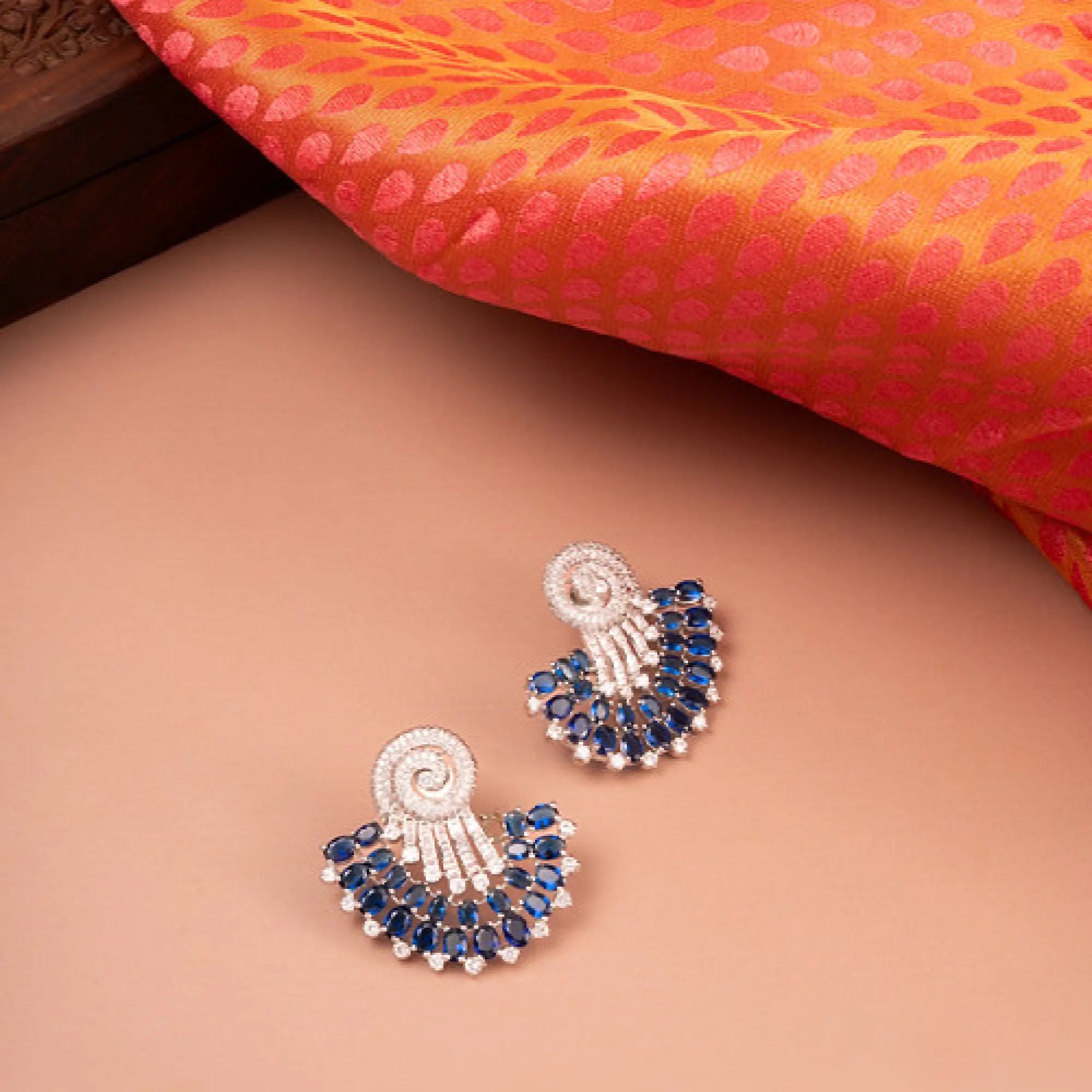Sapphire Fan-Shaped Designer Earrings