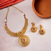 Antique Peacock Coin Necklace Set with Round Textured Pendant