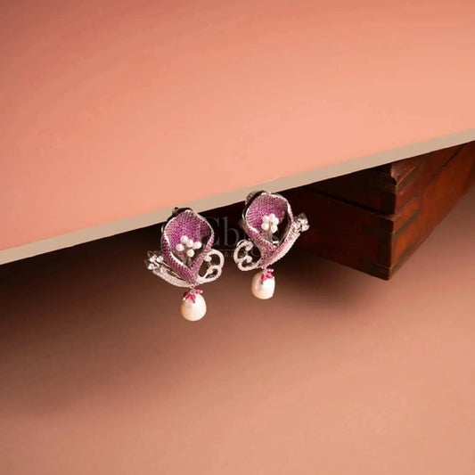 Ruby Bloom Pearl Drop Earrings