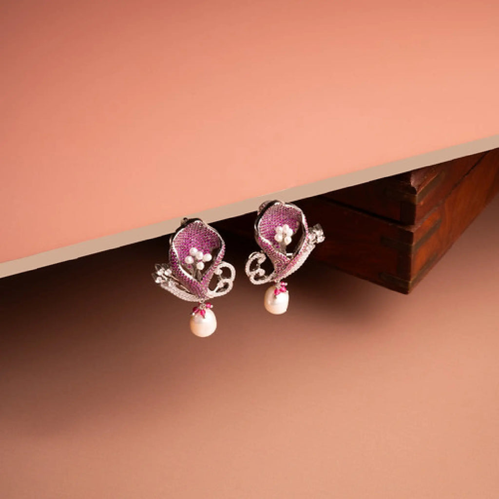 Ruby Bloom Pearl Drop Earrings