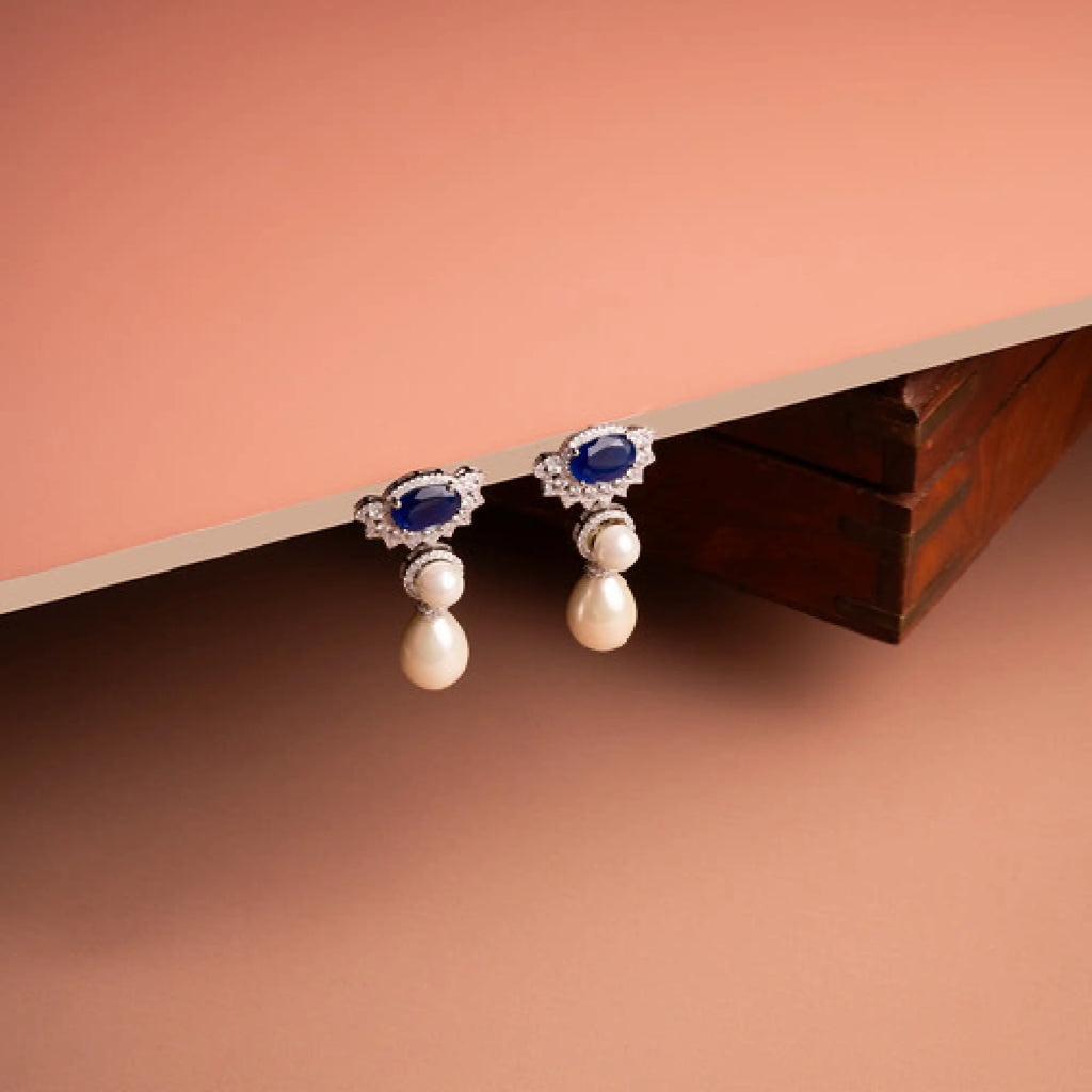Royal Blue Sapphire Stone with Pearl Drop