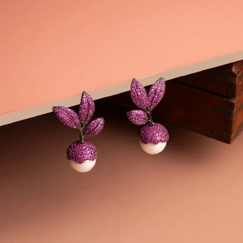 Blossom Pink Leaf Pearl Stud Earrings