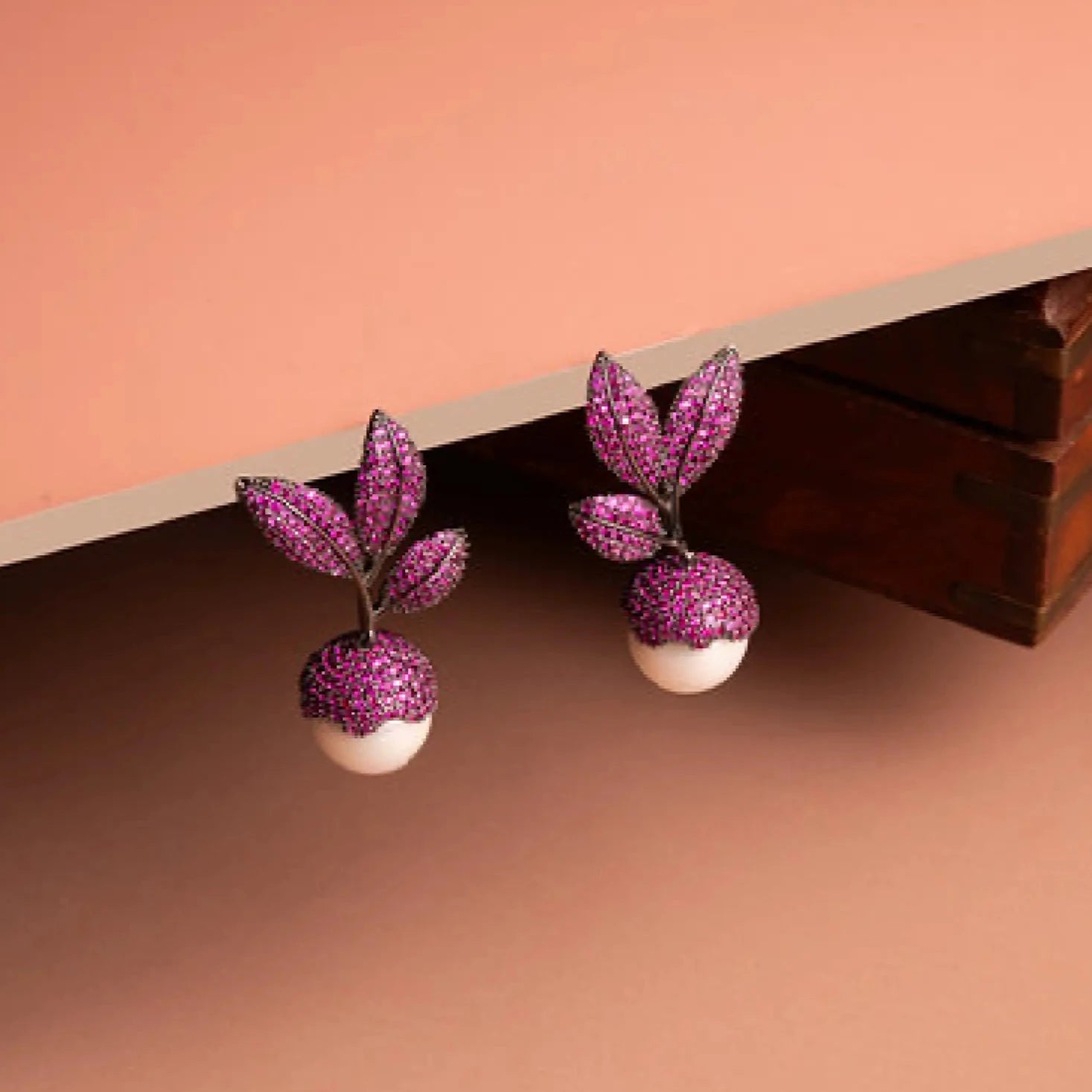 Blossom Pink Leaf Pearl Stud Earrings