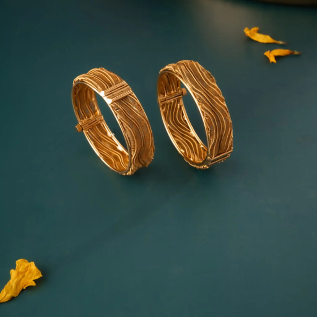 Antique Matte Gold Textured Bangles – Size 2.4 (Pair)