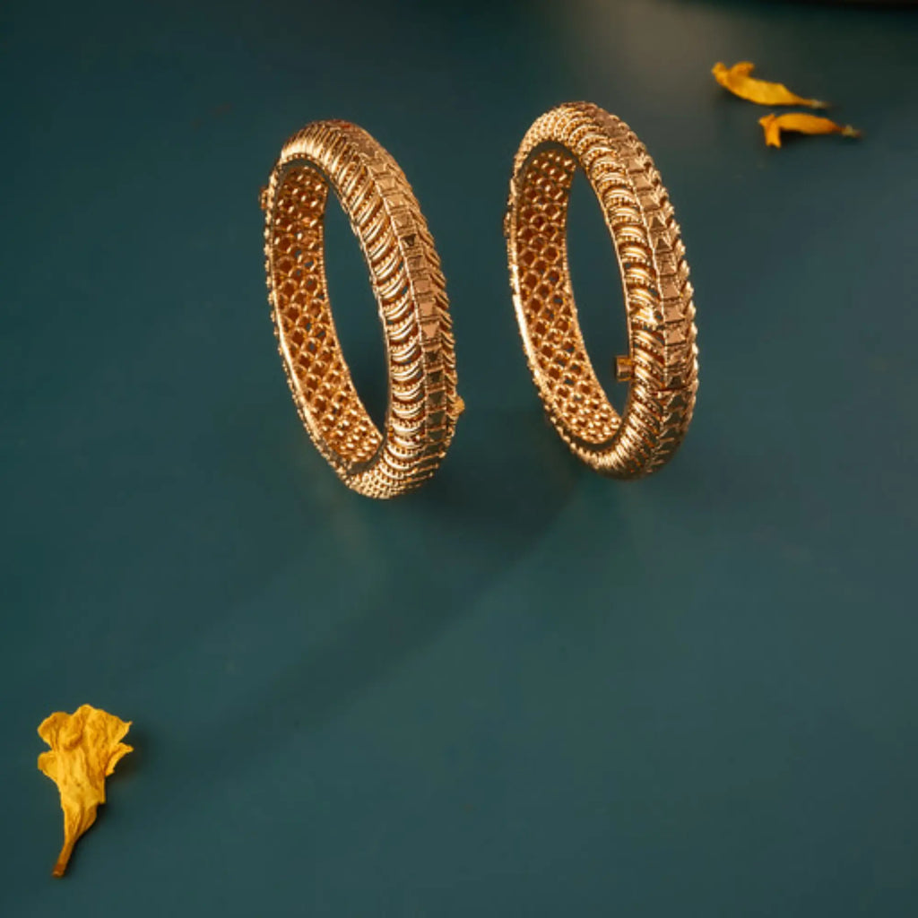 Antique Carved Chevron Textured Bangles – Size 2.4 (Pair)