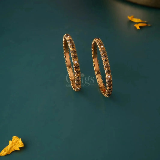 Classic Stone-Studded Antique Gold Bangles – Size 2.6 (Pair)