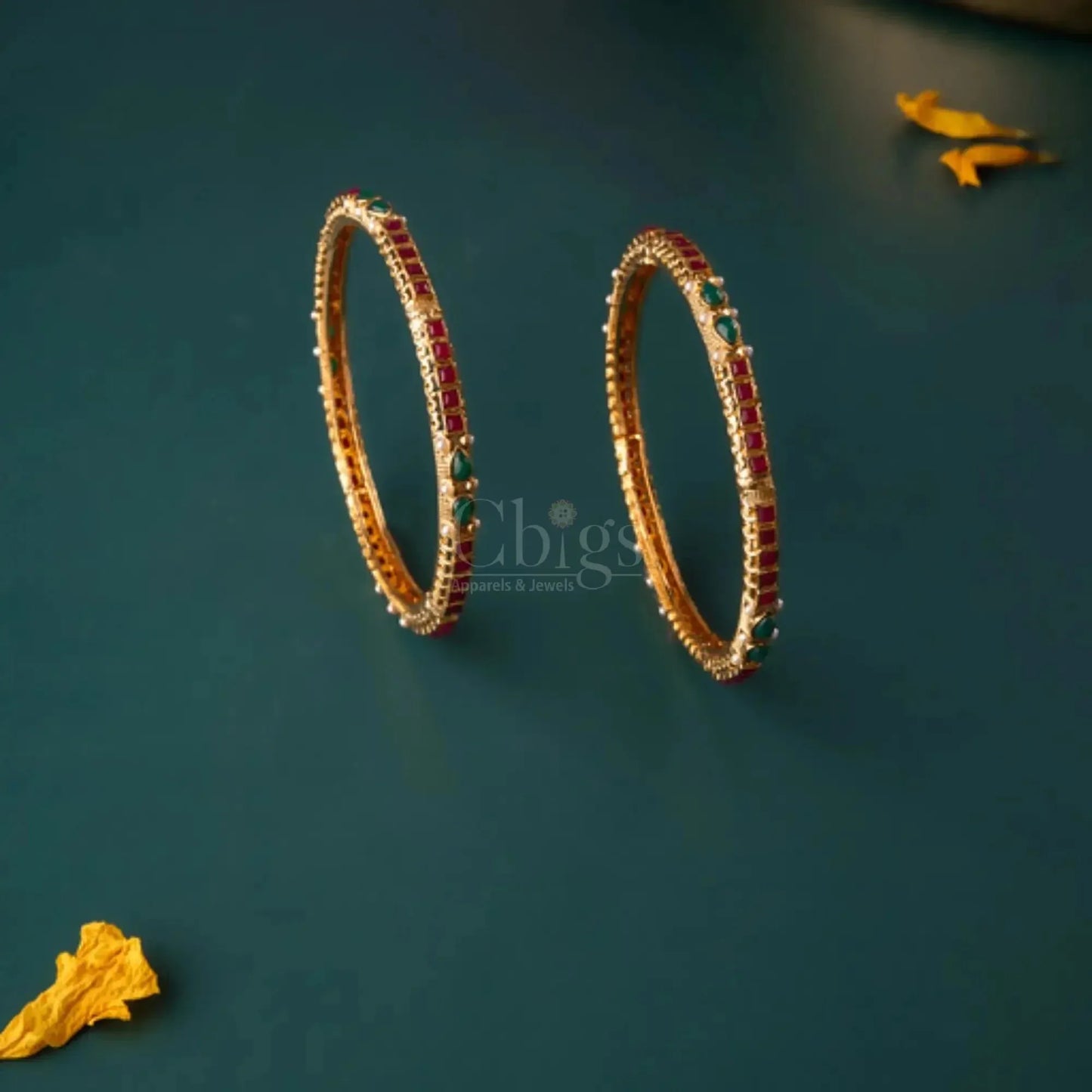 Ruby-Emerald Antique Slim Bangles – Size 2.8 (Pair)